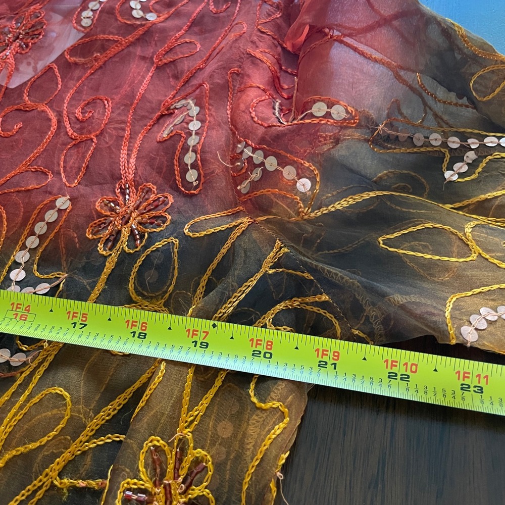 Draper's & Damon's Silk Blouse Womens M Red Ombre Embroidered Sequin Boho Sheer - Picture 5 of 12